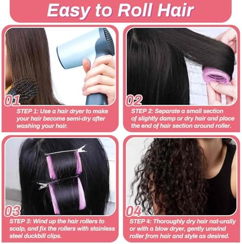 Rollers Hair Curlers Set of 48 with 24 Curlers (6 Jumbo, 6 Large, 6 Medium, 6 Small) and 24 Clips for Long, Medium, Short Hair (Purple) - Image 6