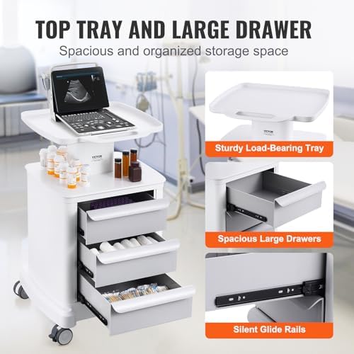 VEVOR Medical Cart with 3 Drawers and Top Tray, 4-Tier Rolling Utility Cart - Image 5