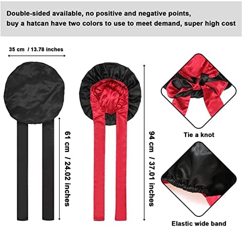 Satin Bonnet Silk Sleep Cap Hair Bonnets for Black Women Stretchy Tie Band for Curly Hair Wrap(Black+Red) - Image 3