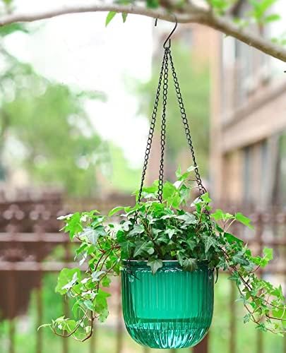 Melphoe 2 Pack Self Watering Hanging Planters Indoor Flower Pots, 6.5 Inch Outdoor Hanging Basket, Plant Hanger with 3Hooks Drainage Holes for Garden Home (Emerald) - Image 3