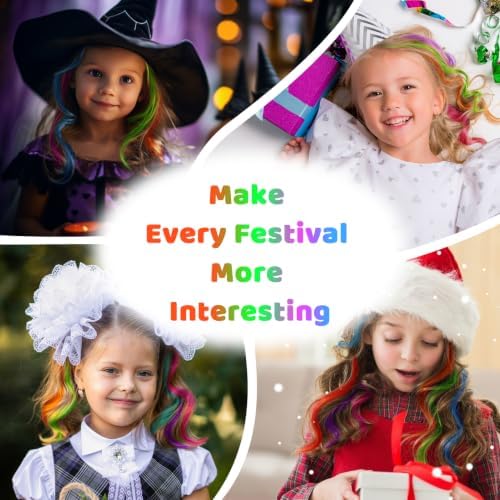 Colored Hair Extensions for Girls Kids, 12 Pcs Colorful Accessories - Image 5