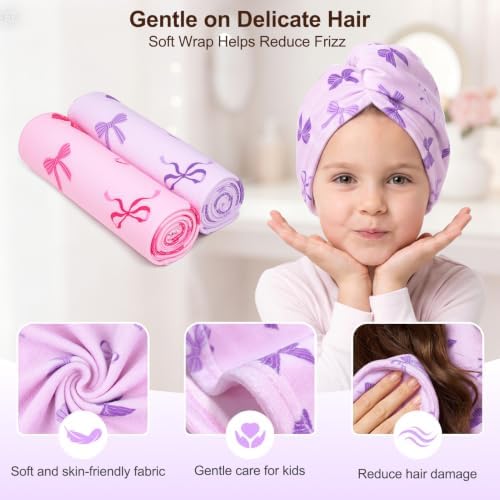 Kids Microfiber Hair Towel Wrap 2Pack Absorbent Hair Drying Turban for Girl - Image 6