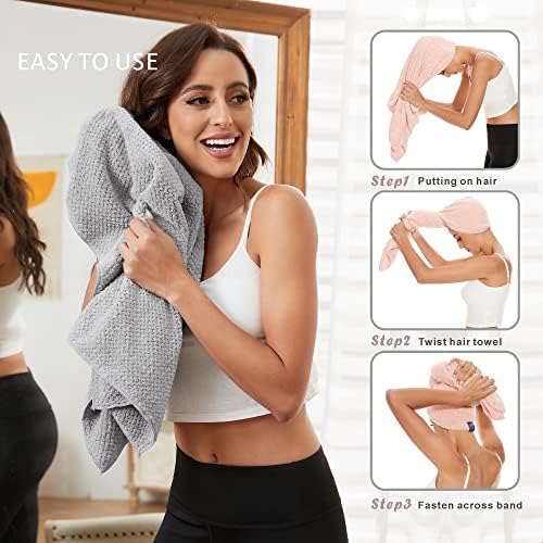 Large Microfiber Hair Towel Wrap for Women, Anti Frizz Hair Drying Towel with Elastic Strap, Fast Dry | Super Absorbent | Quick Dry Hair Turban for Wet, Curly, Long & Thick Hair -Gray - Image 5