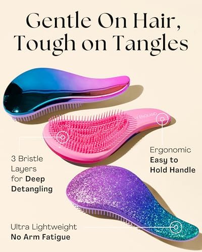 Lily England Glitter Hair Brush Set with Wide Tooth Comb for Girls, Purple - Image 6
