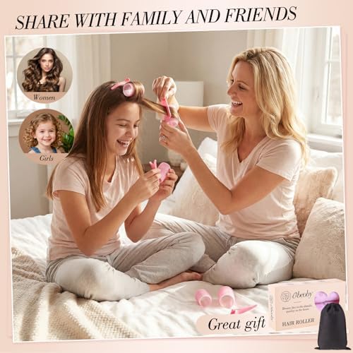 obeoby 4 Sizes Hair Rollers for Women Self-Grip Curlers Set, Pink Star - Image 5