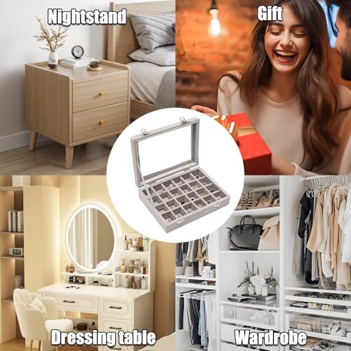 24 Grid Jewelry Box, Ring Display Organiser Box, Gray - Image 5