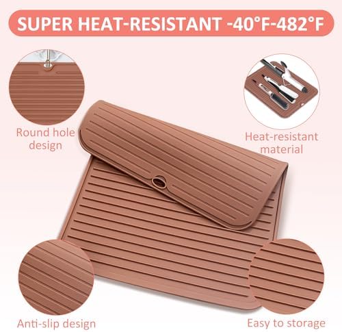 Heat Resistant Mat Large Silicone Hot Hair Tools Mat for Curling Irons Flat Iron Hair Straightener Vanity Mat Portable Hair Styling Tools Hot Pad Vanity Organizers - Image 3