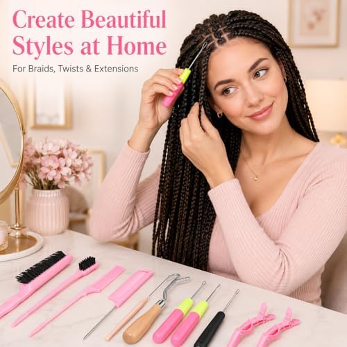 Nalexmi Crochet Hooks for Hair, 15-Piece Styling Kit for Braiding and Extensions - Image 5