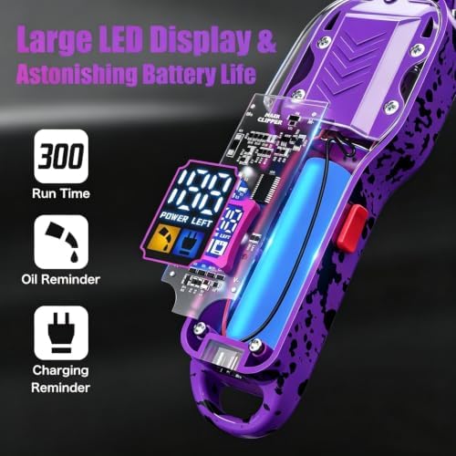 Professional Hair Clippers for Men, Cordless Barber kit for Hair Cutting & Grooming, Hair Clippers and Trimmer Set for Barber Haircut with LED Display, 8 Fade Taper Combs(Purple Set) - Image 5