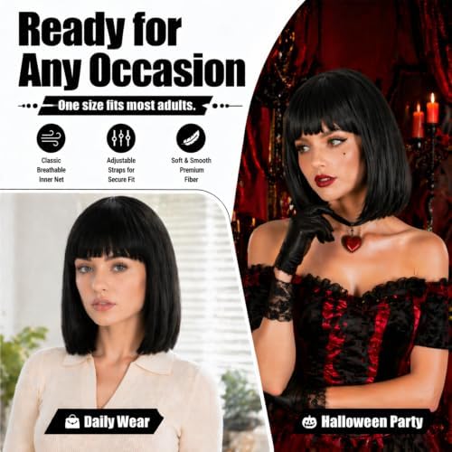 Short Black Bob Wig with Bangs for Women - Image 6