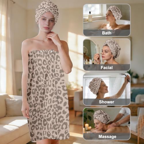 Absorbent Bath Towel Wrap Set (32 X 60 in), Khaki Cheetah Print - Image 5