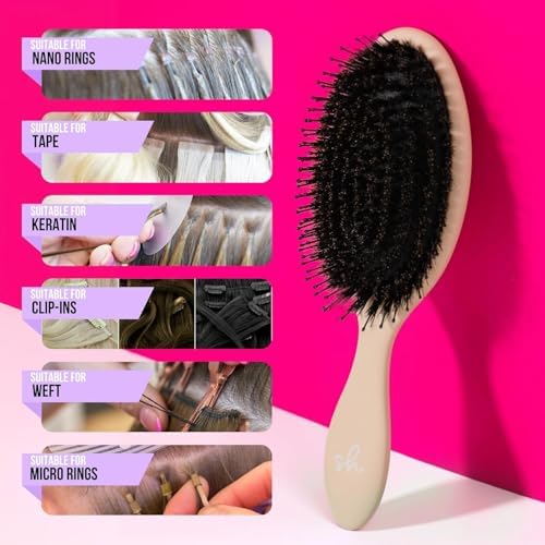 SimplyHair Ultimate Hair Extension Brush & Detangler Anti-Static, Dual Bristle Design, Soft Boar Bristle, Great for All Hair Types & Extensions - Biege Ombre Brush Ideal for Adults & Kids - Image 4