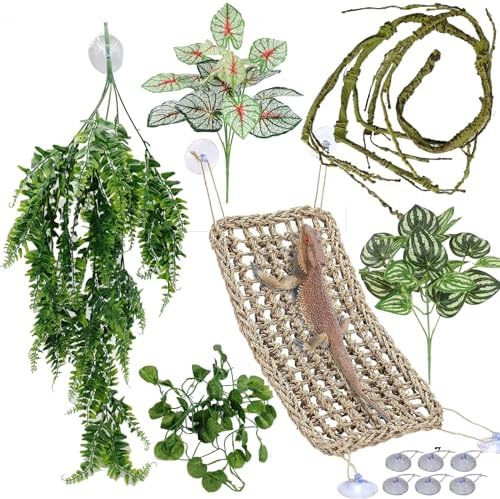 Reptile Plants for Bearded Dragon Tank Accessories, Terrarium Plant Artificial Decor for Snake Cage, Fake Plant for Leopard Gecko Habitat, Lizard Chameleon Ball Pythons (Group BPN) by MEPHANReptilePlantsforTankAccessories