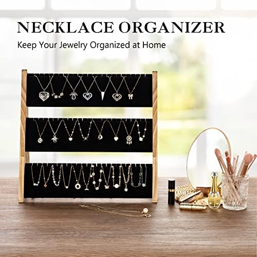 Necklace Holder, 3 Tier Necklace Organizer Stand with Velvet, Wood Necklace Display Stands for Selling, Jewelry Display Stand for 72 Necklaces Bracelets (Brown) - Image 6