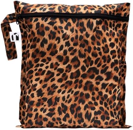 Bumkins Roamio Waterproof Wet Bag for Baby, Travel, Swim Suit, Cloth Diapers, Pump Parts, Pool, Beach, Gym Clothes, Toiletry, Hook to Stroller, Daycare, Zip Reusable Wetdry Pack Pouch, Leopard Print by Bumkins