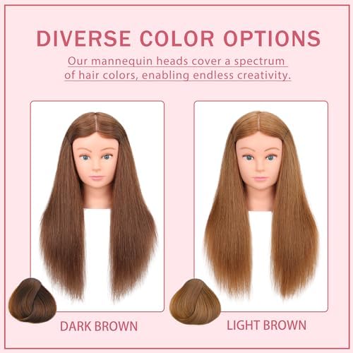 100% Human Hair 22-24" Mannequin Head for Styling with Clamp & Tools - Image 5