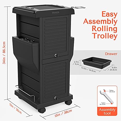 TASALON Lockable 6-Tray Salon Rolling Cart with 2 Holders, Black - Image 5