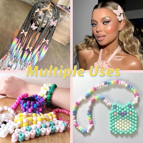 100PCS Hair Beads for Braids Peach Small Hair Bows Embroidery Butterfly Hair Clips Colorful Gradient Pony Beads Loc Jewelry for Women Girls - Image 7