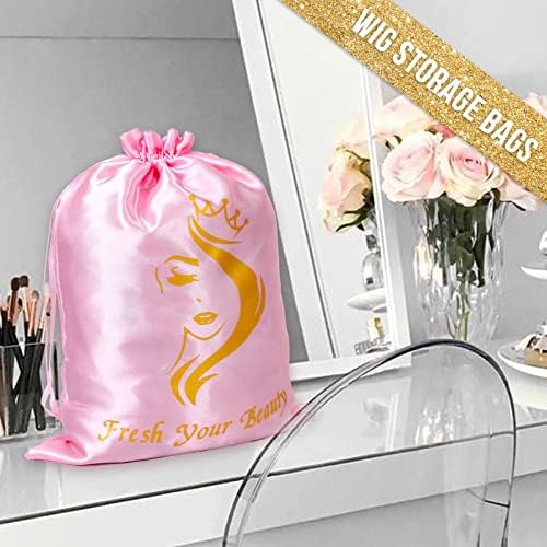 6PCS Satin Storage Pouches for Multiple Hair Pieces - Silk Drawstring Organizers for Bundles, Extensions & Packaging (Pink) - Image 6
