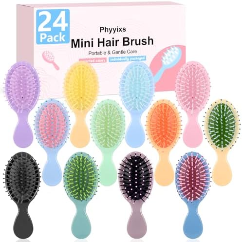 24 Pcs Mini Detangling Hairbrush (2 Packs of 12), 12 Vibrant Colors Small Brush for Dry or Damp Hair, Portable Travel Hair Brush for Teens & Adults, Bulk Party Favors & Stocking Stuffers by Unknown