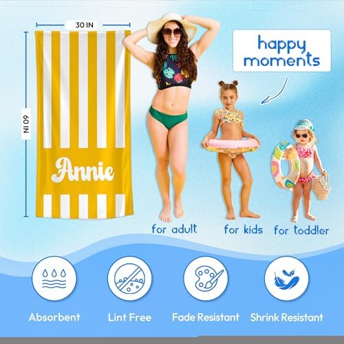 JML Personalized Beach Towel with Name, Custom Cabana Stripe Beach Towel, Customized Microfiber Pool Towel, Quick Dry & Absorbent Swim Towel for Adult,Mother's Day, Birthday, Summer Holiday,Vacation - Image 3