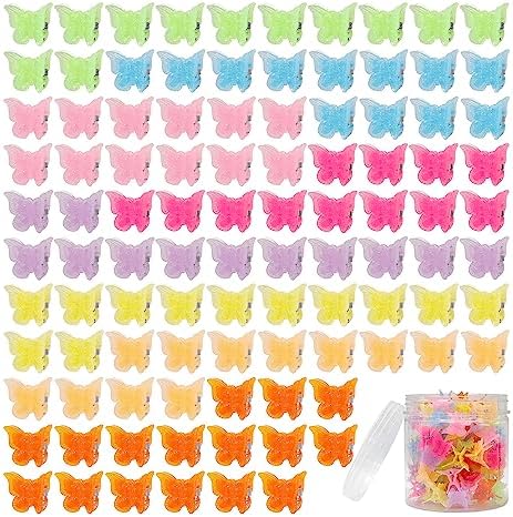 100 Pieces Assorted Color Butterfly Hair Clips, Beautiful Mini Butterfly Hair Clips Hair Accessories for Women and Girls (Jelly color) by Ruocce