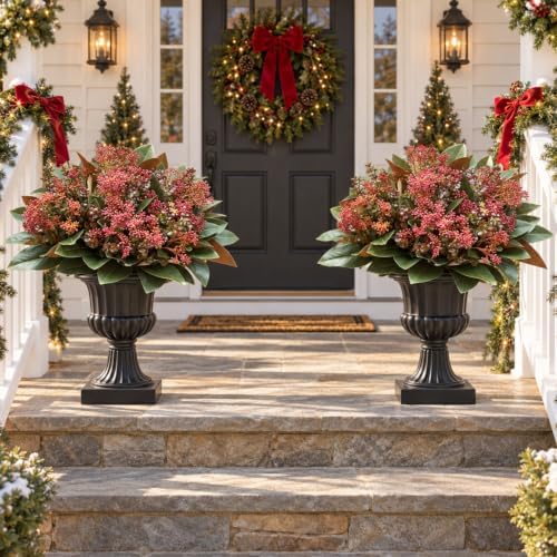 Christmas Artificial Magnolia Leaves Fake Winter Plants for Outdoor Planter - Image 7