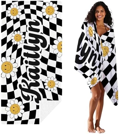 JML Personalized Beach Towel with Name, Custom Flower Beach Towel, Customized Microfiber Pool Towel, Quick Dry & Absorbent Swim Towel for Adult,Mother's Day, Birthday, Summer Holiday,Vacation - Image 2