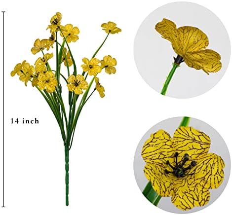 LikSoor 21 Bundles Artificial Outdoor UV Resistant Flowers No Fade Fake Outside Flowers Plastic Greenery Faux Shrubs Garden Porch Window Box Home Decoration (Yellow) - Image 6