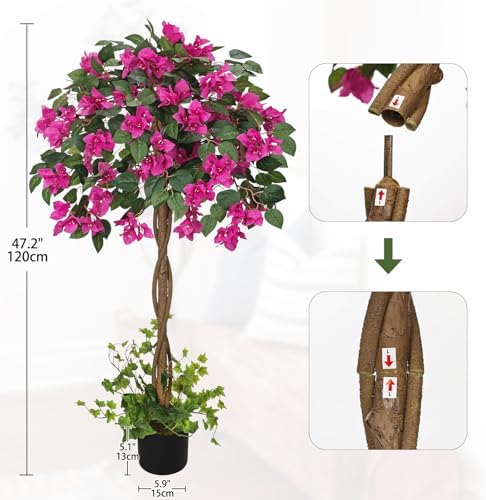 Briful 3.94FT Artificial Bougainvillea Tree in Pot – Faux Silk Bougainvillea Floral Tree Decorative Pink Fake Trees for Home Office Living Room Indoor Outdoor Décor - Image 2