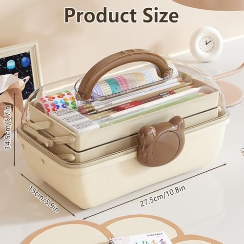 Cute Hair Accessories Organizer 3-Layers Kids Jewelry Storage Box Plastic Hair Accessories holder for Girls (Brown-Bear) - Image 2