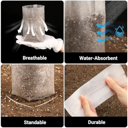 Seedling Grow Bags for Plants Bulk, 6x8 inches Sturdy Non-Woven Nursery Bags, 100PCS Solid Plant Grow Seed Starter Bag, Fabric Seedling Pots Pouches Planting Home Garden Supply - Image 3