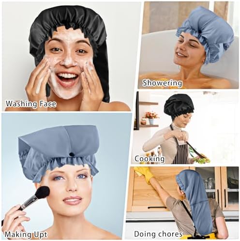2 Pcs Large Shower Cap for Braids, Extra Long Shower Cap for Women Long Hair & Locs, Waterproof Hair Bonnets for Dreadlocks Drawstring Bath Caps for Women & Men (Black, Grey) - Image 6