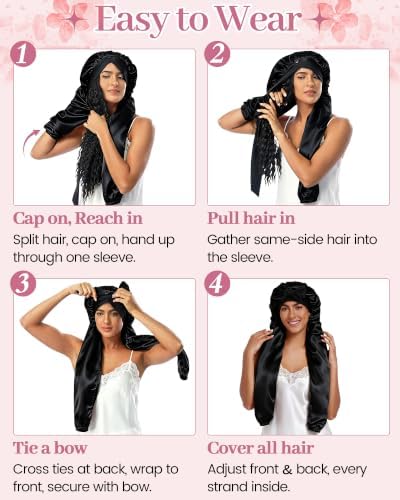 Ababalaya Double Layer Long Satin Silk Feeling Bonnet for Women Sleep Cap - Image 3