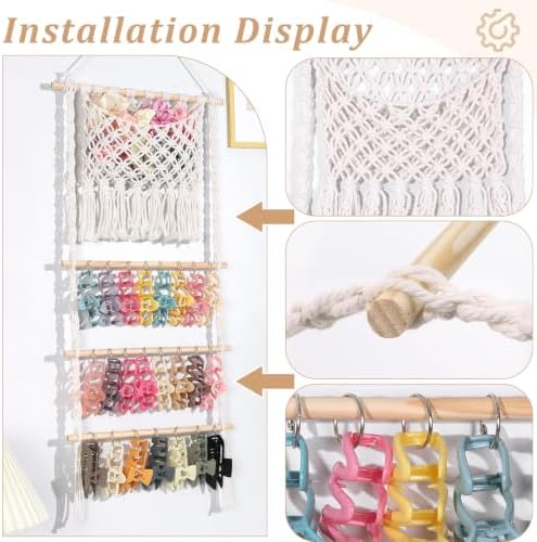 SNOWSTAR Macrame Hair Claw Clip Organizer,Large Capacity Mesh Bag Scrunchies Holder and Hair Ties Organizer for Women Girls,Hair Accessorie Hanging Storage Home Decor Wall,Door - Image 4