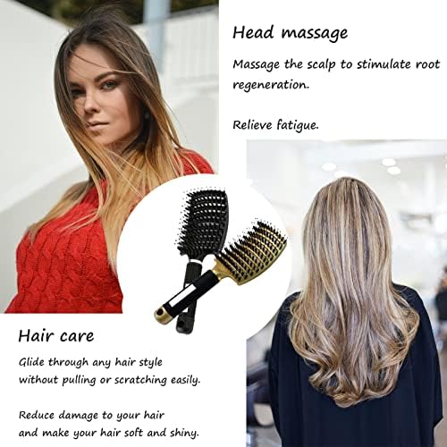 2PCS Curved Vented Hair Brush Boar Bristle Hair Brushes Paddle Detangling Brush Professional Styling Hairbrushes Detangler for Women/Men/Kids Wet Dry Thick Curly Straight Hair (Gold+Black) - Image 3