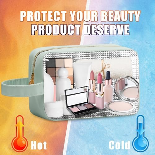 Insulated Makeup Bag for Car Women Cosmetics Bag, Medium, Portable, Green - Image 4