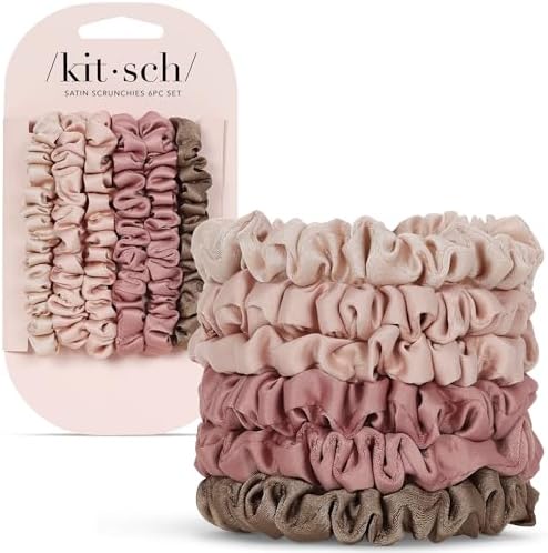 Kitsch Satin Scrunchies for Women | For All Hair Types Terracotta, 6pcs by Kitsch
