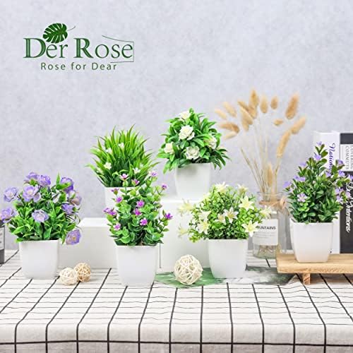 Der Rose 6 Pack Small Fake Plants with Flowers, Spring Home Bathroom Decor - Image 3