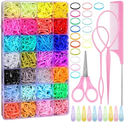 auroray 28 Colors Rubber Bands for Hair, 1500 Pcs Elastic Hair Ties Mini Hair Rubber Bands with 4 Hair Styling Tools 10 Hair Clips Toddler Hair Accessories for Baby Girl Kids by auroray