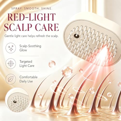 New 5‑in‑1 Electric Mist Air Cushion Massage Hair Brush, Self‑Cleaning Anti‑Tangle Hair Care Comb, Shine Boost for Dry & Frizzy Hair, Ideal for Ladies (Purple) - Image 3
