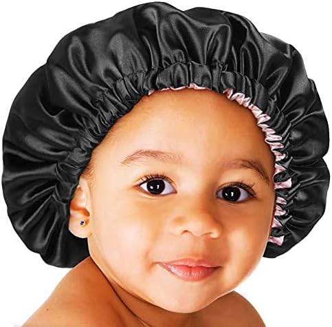 YANIBEST Baby Satin Bonnet Sleep Cap - Double Layer Reversible Adjustable Silky Satin Cap for Infant Toddler(0-6 Months,Black) by yanibest