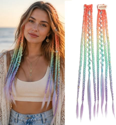 16“ Clip in Dreadlocks Hair Extensions Women Daily (Rainbow Colors) by Unknown