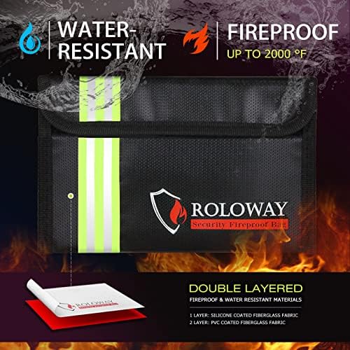 ROLOWAY Small Fireproof Bag (5 x 8 inches) with Reflective Strip, Fireproof Money Bag for Cash, Valuables, Passport, Currency & Keys (2-Pack Black) - Image 4