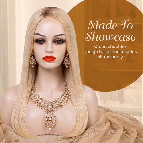Realistic Female Mannequin Head with Shoulders – Lifelike Cosmetology Manikin Display Bust for Wigs, Jewelry, Necklaces, Hats, Sunglasses, Scarves & Makeup Practice. (Beige Red Lip) - Image 6