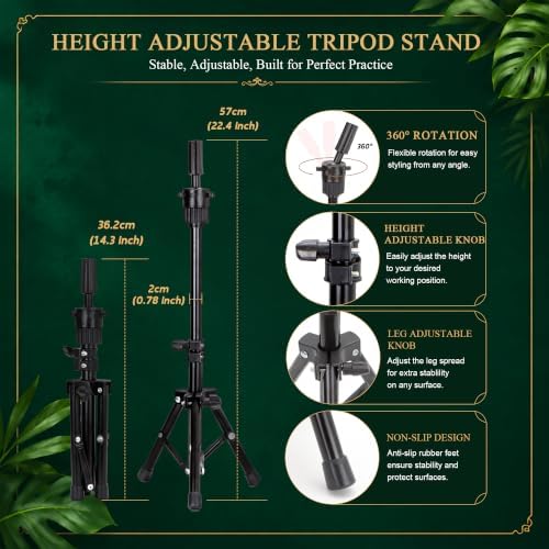 18" Human Hair Mannequin Head with Adjustable Tripod Stand - Image 2
