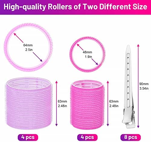 Self Grip Hair Rollers Curlers 16 Pcs Set with 8Pcs Hair Rollers 2 Sizes (4 Jumbo & 4 Large) and 8 Pcs Hair Clips for Long Medium Short Thick Fine Thin Hair Volume - Image 2