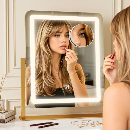 CraftCraze Makeup Mirror with Lights Vanity Mirror Dimmable|15"x13" Gold - Image 7