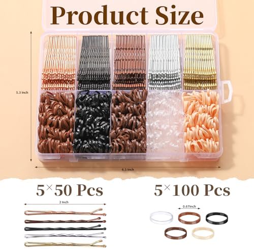 YGDZ 750PCS Bobby Pins for Women, 250PCS 2Inch Hair Pins for Brown Hair, Black, Blonde Hair, 500PCS Elastic Hair Ties Neutral Colors, Christmas Stuffers Xmas Gift Hair Accessories for Women, Girls - Image 4