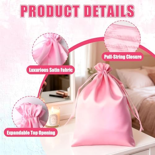 4Pcs Satin Wig Bags with Drawstring, Purple & Pink Silk Hair Storage Bags for Multiple Wigs, Hair Extensions, Weave Bundles and Braids (2 Purple + 2 Pink) - Image 3